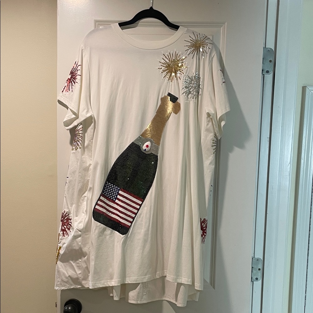 QUEEN OF SPARKLES White Dress with Gold and Red Accents
